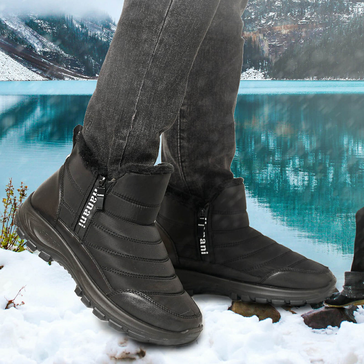 Mens Winter Snow Boots Fur Lined Warm Ankle Boots Zipper Closure Waterproof Outdoor Boots Men's Lightweight Comfortable Shoes