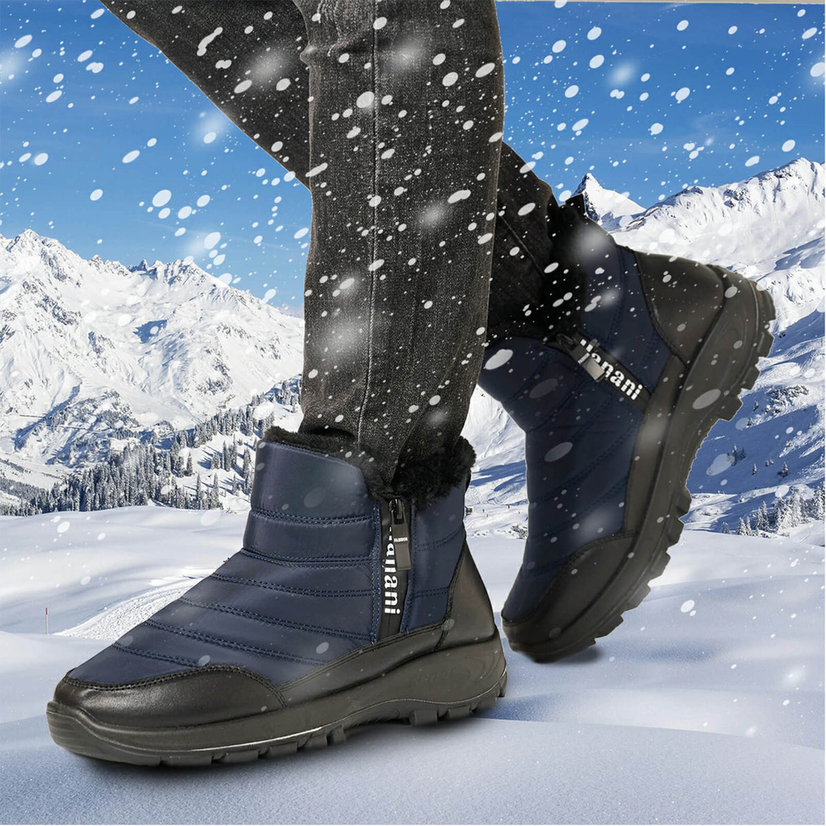Mens Winter Snow Boots Fur Lined Warm Ankle Boots Zipper Closure Waterproof Outdoor Boots Men's Lightweight Comfortable Shoes
