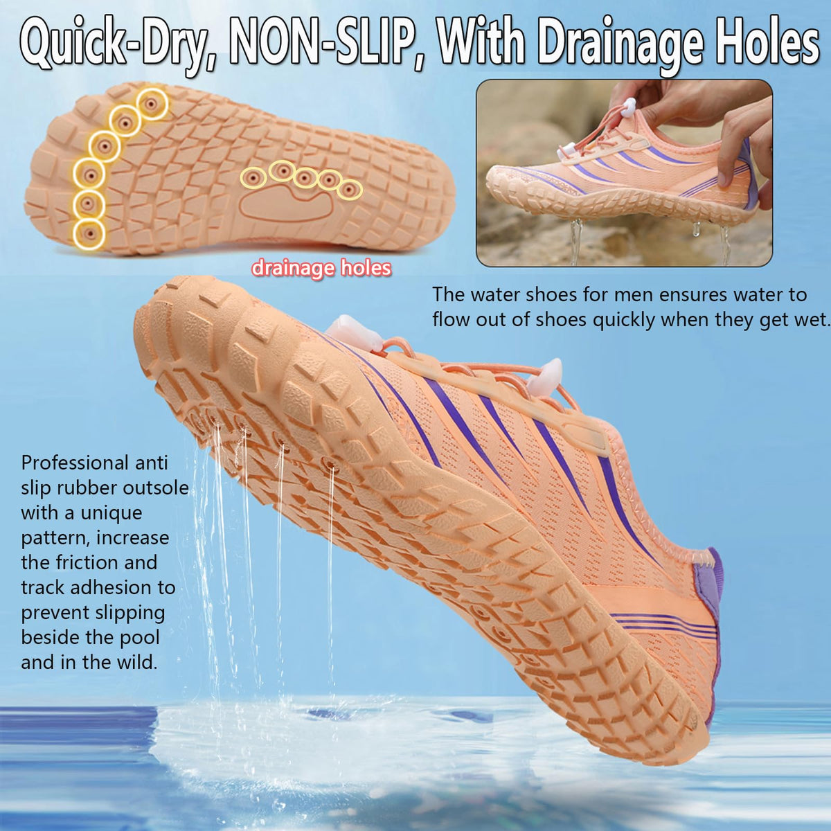 Water Shoes Mens Women Barefoot Shoes Quick Dry Aqua Outdoor Sports for Swim Pool Beach Surf Walk Water Yoga River Lake Hiking Kayaking