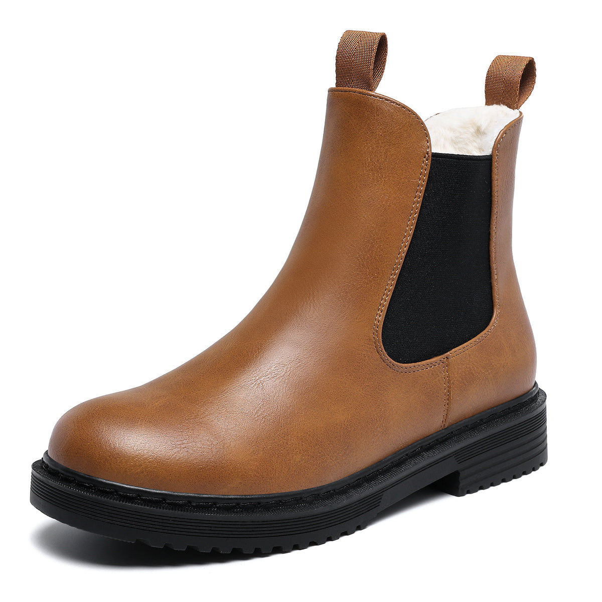 Women’s Chelsea Boots Winter Ankle Boots Faux Fur Lined Slip On Booties with Removable Warm Insole and Non Slip Rubber Lug Sole