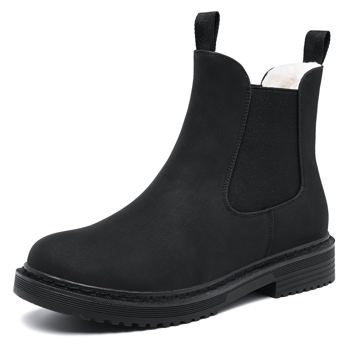 Women’s Chelsea Boots Winter Ankle Boots Faux Fur Lined Slip On Booties with Removable Warm Insole and Non Slip Rubber Lug Sole