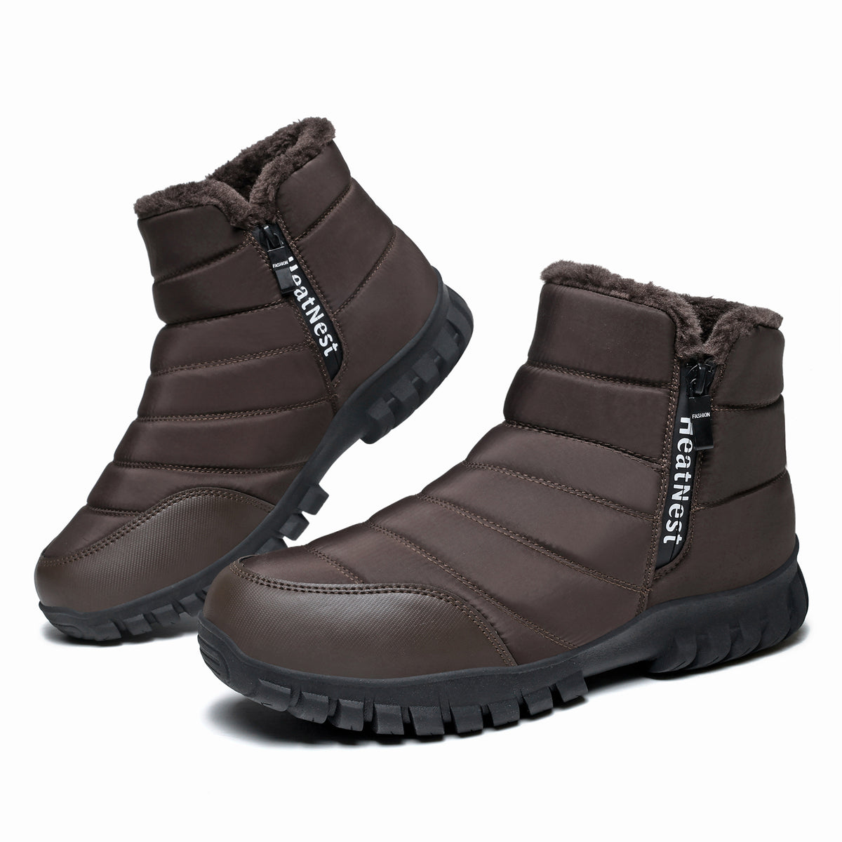 Mens Winter Snow Boots Waterproof Faux Fur Lined Ankle Boots with Side Zipper Non Slip Rubber Sole Warm Outdoor Walking Boots