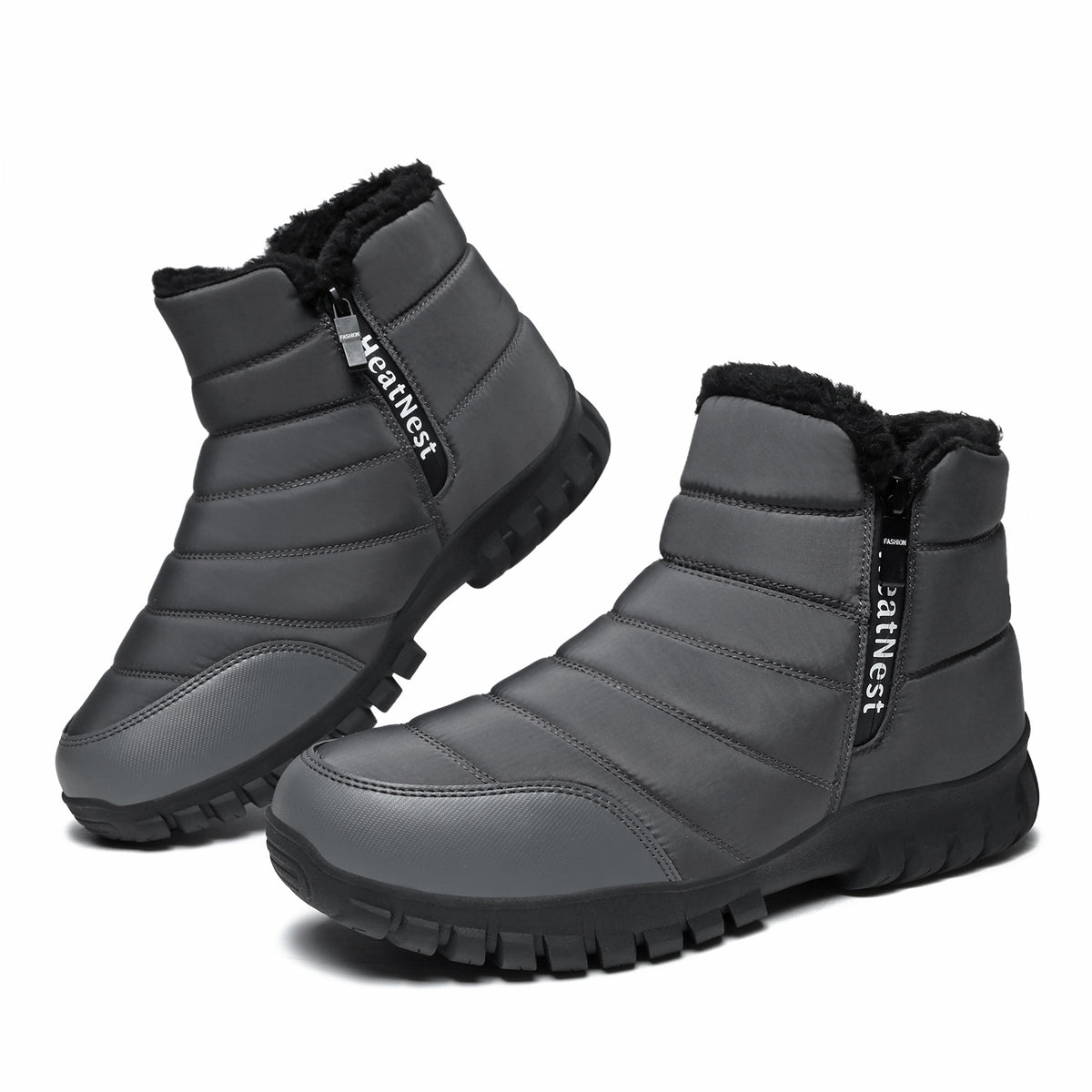 Mens Winter Snow Boots Waterproof Faux Fur Lined Ankle Boots with Side Zipper Non Slip Rubber Sole Warm Outdoor Walking Boots