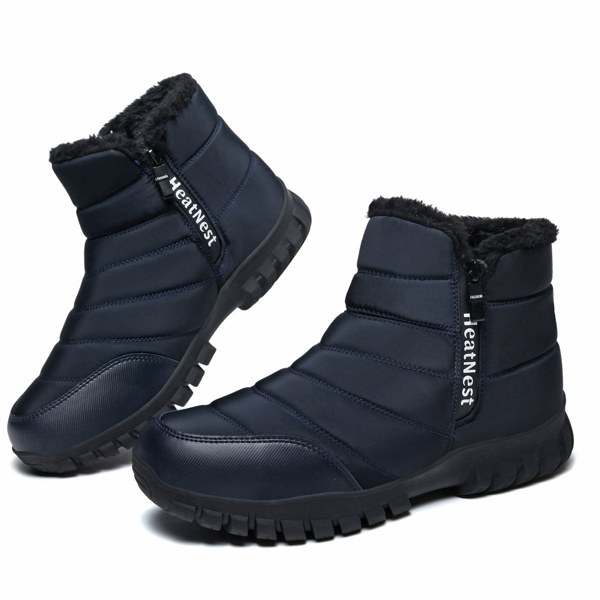 Mens Winter Snow Boots Waterproof Faux Fur Lined Ankle Boots with Side Zipper Non Slip Rubber Sole Warm Outdoor Walking Boots