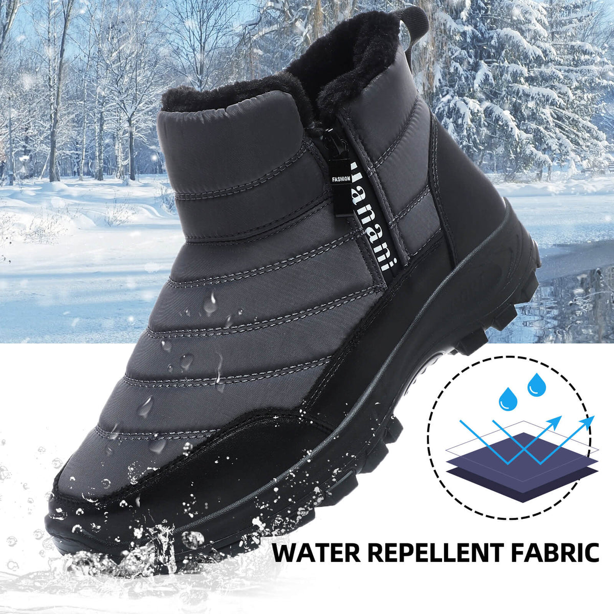 Mens Winter Snow Boots Fur Lined Warm Ankle Boots Zipper Closure Waterproof Outdoor Boots Men's Lightweight Comfortable Shoes