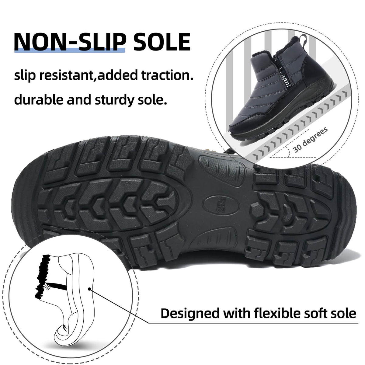 Mens Winter Snow Boots Fur Lined Warm Ankle Boots Zipper Closure Waterproof Outdoor Boots Men's Lightweight Comfortable Shoes