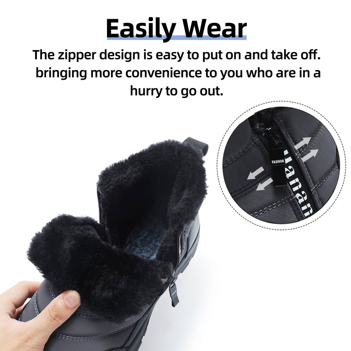 Mens Winter Snow Boots Fur Lined Warm Ankle Boots Zipper Closure Waterproof Outdoor Boots Men's Lightweight Comfortable Shoes