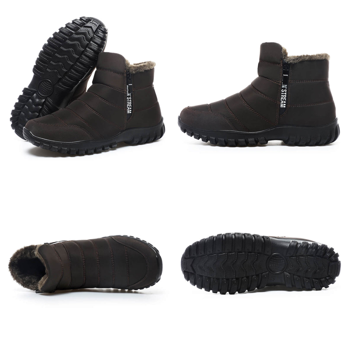 Mens Winter Snow Boots Fur Lined Warm Ankle Boots Zipper Closure Waterproof Outdoor Boots Men's Lightweight Comfortable Shoes