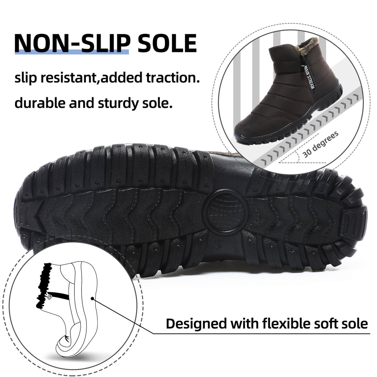 Mens Winter Snow Boots Fur Lined Warm Ankle Boots Zipper Closure Waterproof Outdoor Boots Men's Lightweight Comfortable Shoes