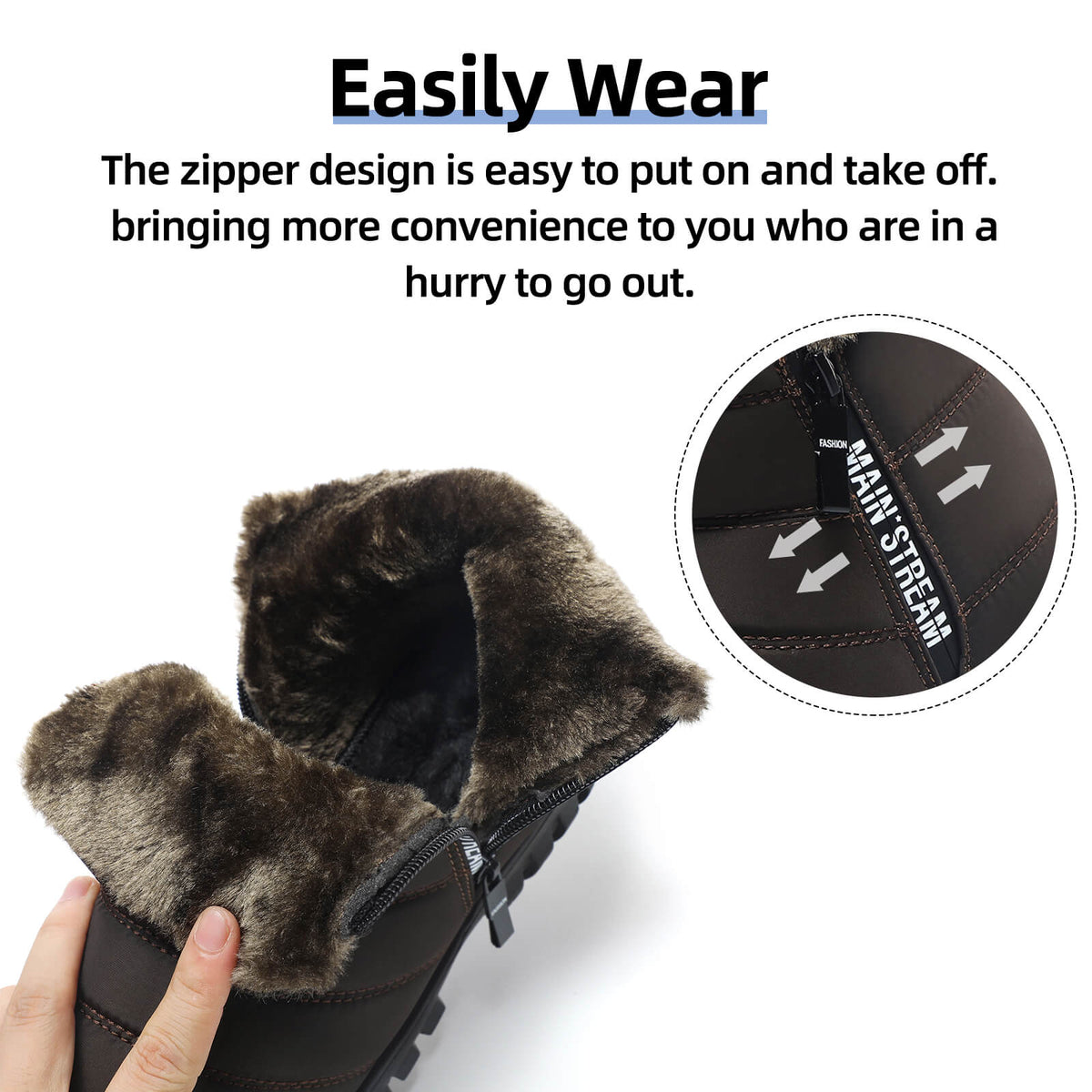 Mens Winter Snow Boots Fur Lined Warm Ankle Boots Zipper Closure Waterproof Outdoor Boots Men's Lightweight Comfortable Shoes