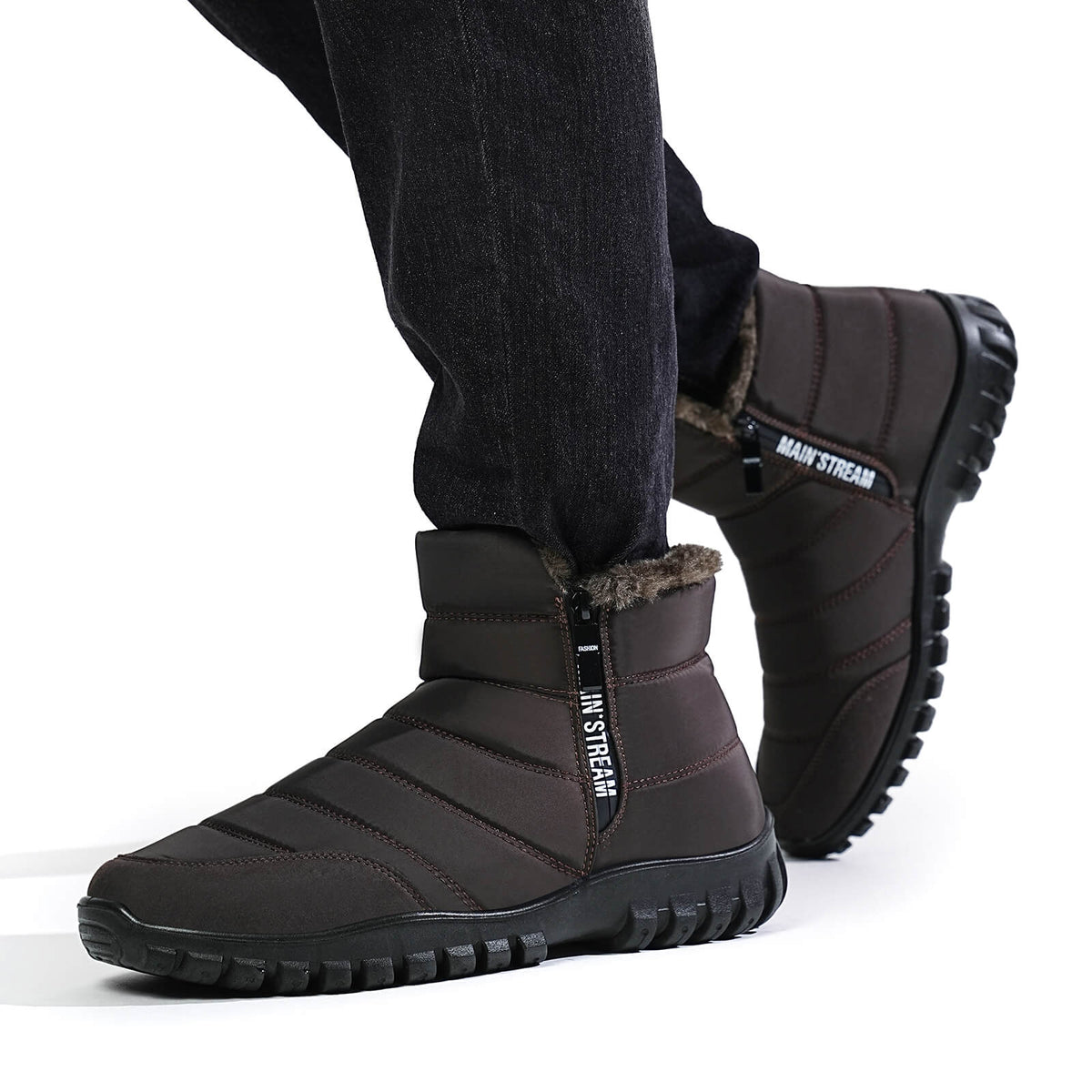 Mens Winter Snow Boots Fur Lined Warm Ankle Boots Zipper Closure Waterproof Outdoor Boots Men's Lightweight Comfortable Shoes